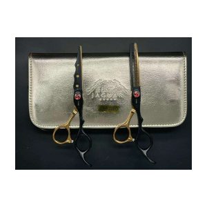 ست دو عددی قیچی آرایشگری جگوار ( کات و کوتاهی - پیتاژ - مشکی و طلایی )