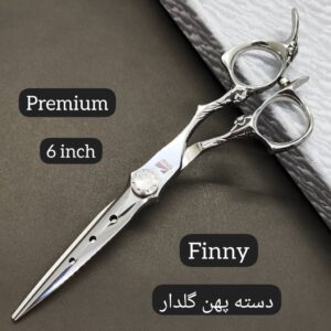 قیچی آرایشگری فینی دسته پهن گلدار (6 اینچ)